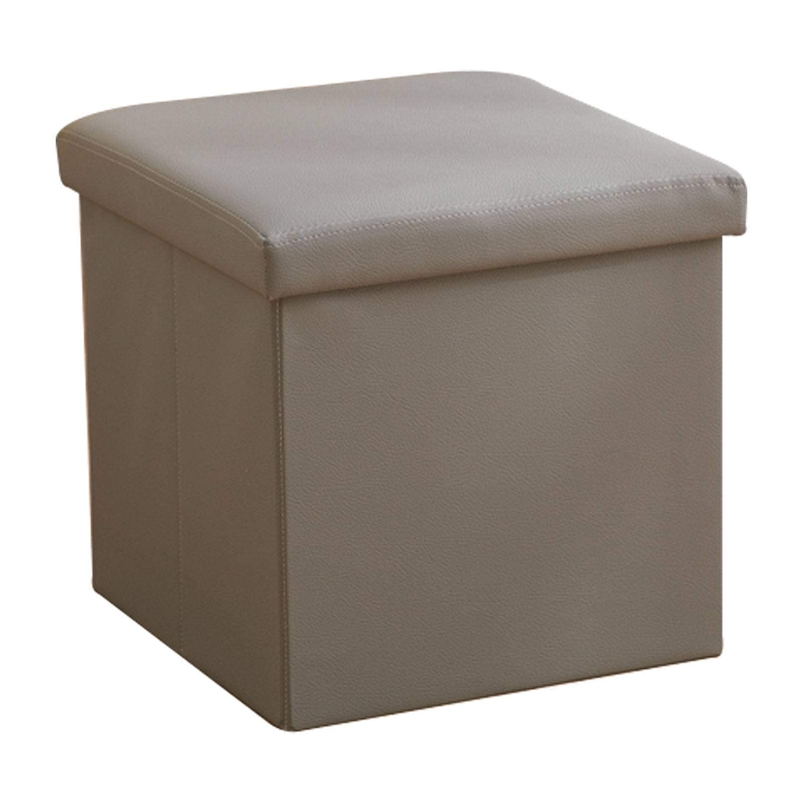 Cube ottoman de rangement pliant 38cm en similicuir gris pour salon