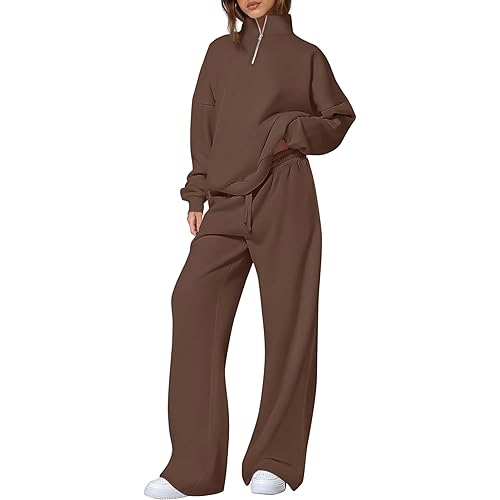 PRETTYGARDEN Womens Casual Two Piece Sets Fall 2025 Outfits Quarter Zip Sweatshirts Straight Leg Pants Sweatsuits Tracksuit