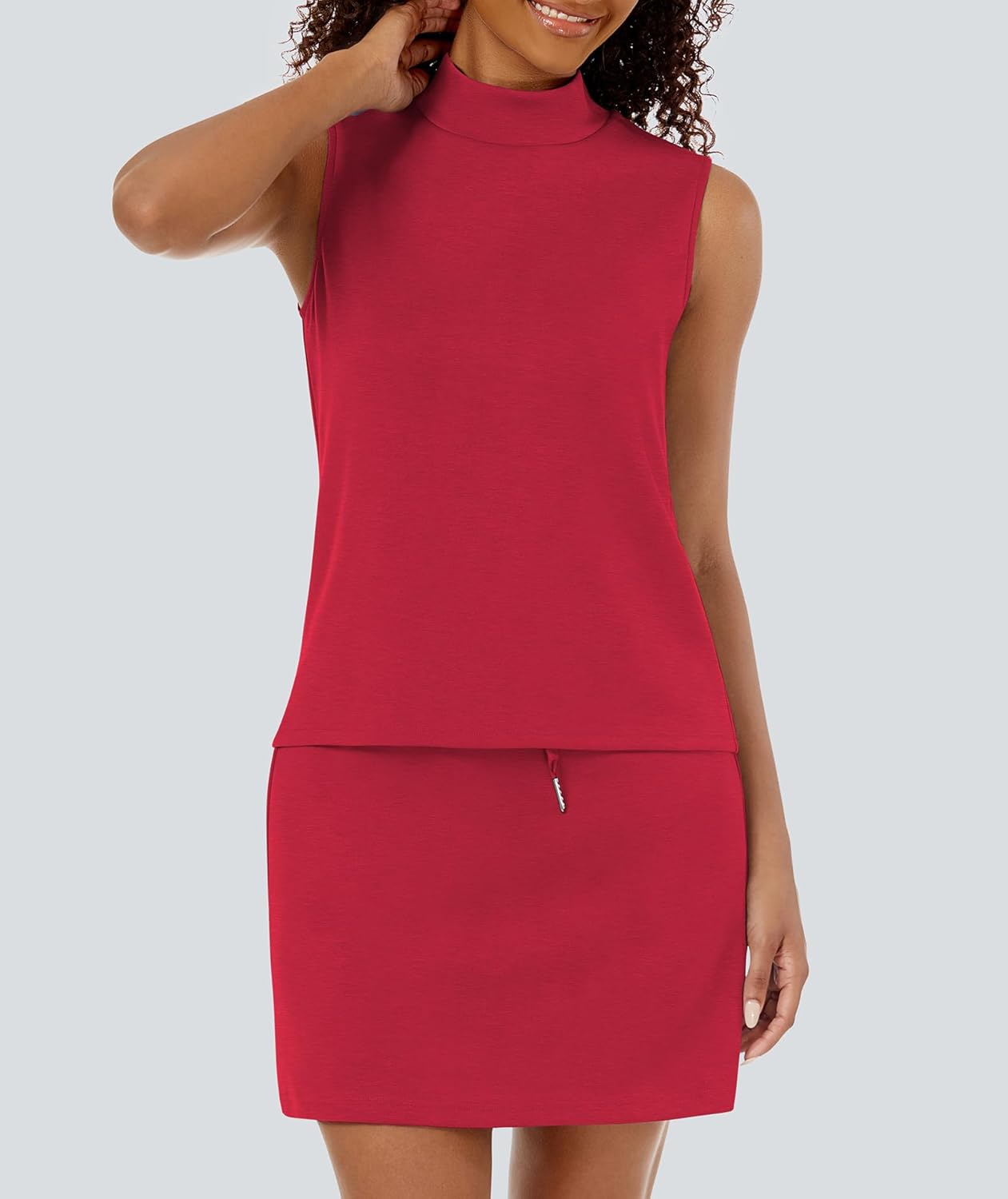 Casly Lamiit Two Piece Skirt Set for Women Sweatsuits Tennis Outfits Casual Mock Neck Sleeveless Top Elastic Short Skorts - Image 7