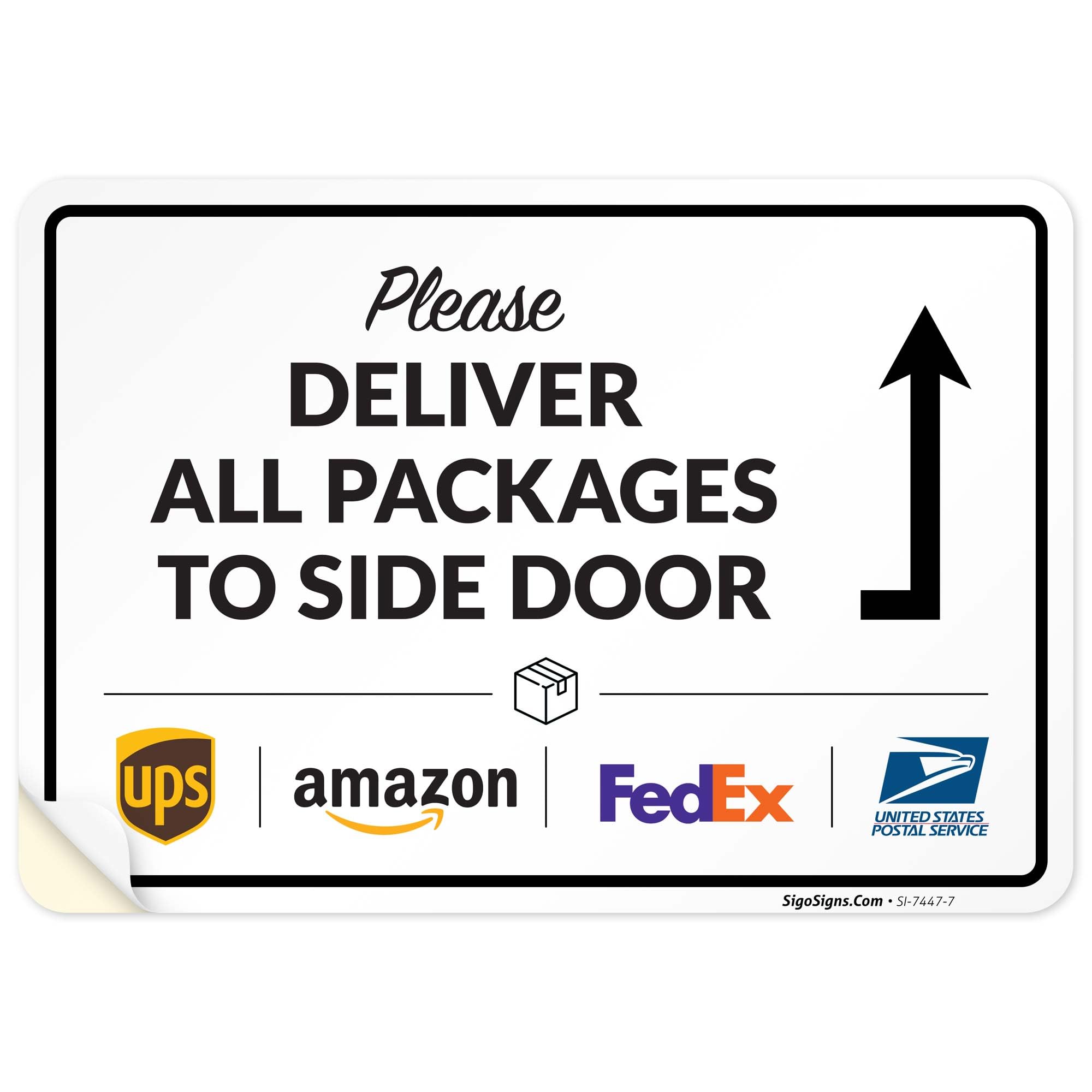 2 Pack Please Delivery Sign, Delivery Instructions Deliver All Please to Side Door Sign, 12" x 8" Inches, 4 Metal Metal Weather Resistant, Made in USA