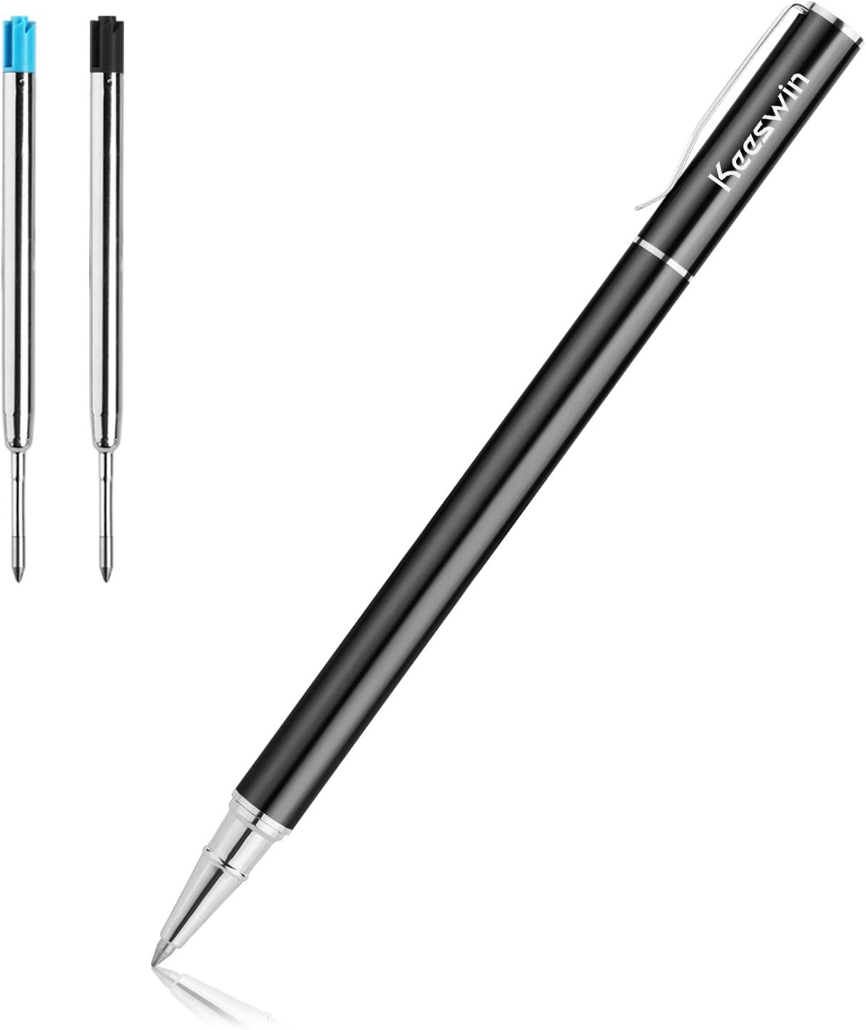 Keeswin Metal Refillable Gel Ink Pens 0.5MM Black with 0.7MM Black & Blue refills Smooth Writing for Business, School, Office with Gift Box Black