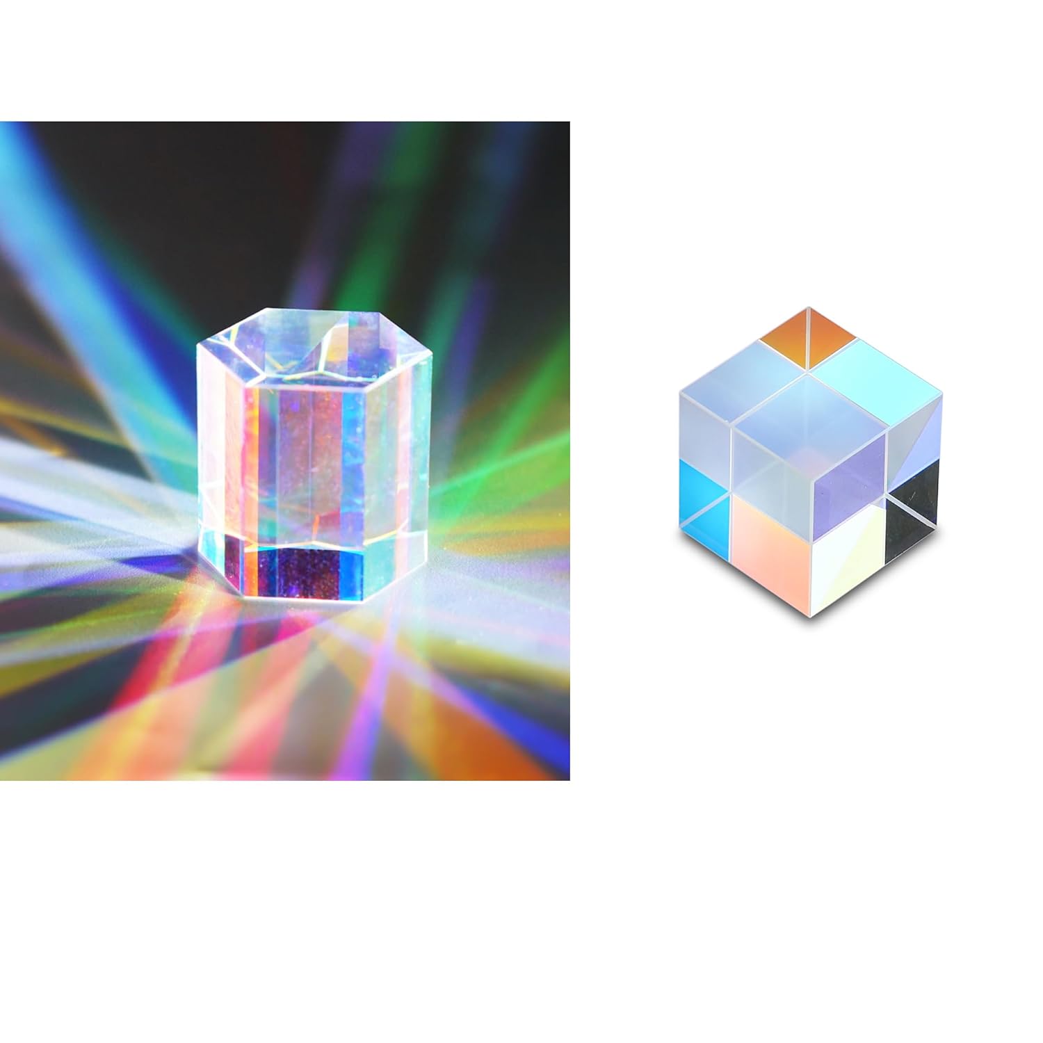 HDCRYSTALGIFTS 2pcs Crystal Prism Cube RGB Dispersion Optical Glass X-Cube Prism for Teaching
