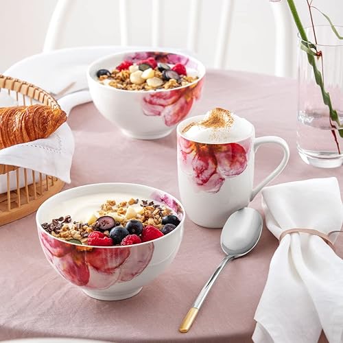 Miniatura 3 de Villeroy & Boch Taza de jardín de rosas, 9.5 onzas, porcelana premium, blancorosa, floral