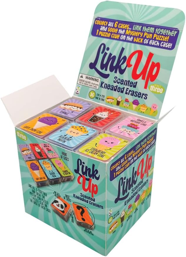 Raymond Geddes Link Up Scented Kneaded Erasers (Series Three - 36 Pieces) - 6 Moldable Eraser Designs with Snap Case - Fun Puzzle Kids Erasers