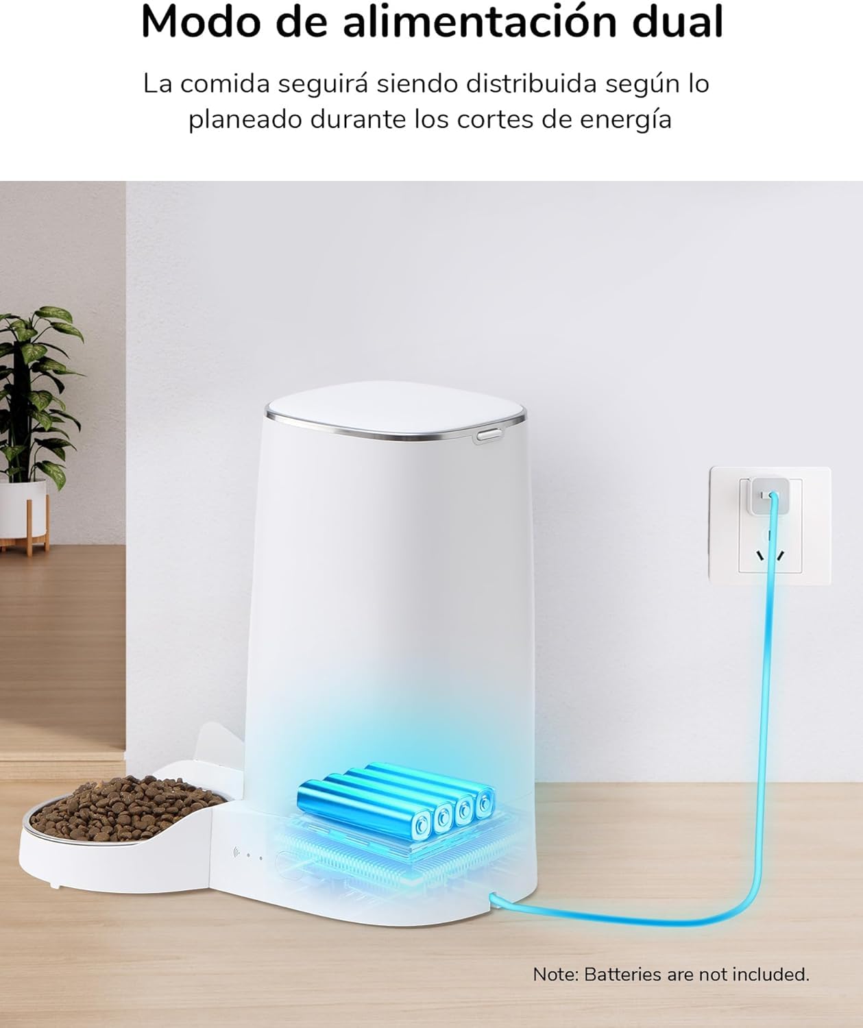 FUKUMARU Comedero automático para gatos, 4 L, con WiFi con doble tazón, dispensador automático de comida para gatos y perros, con horario personalizado, funciona con batería y electricidad por cable