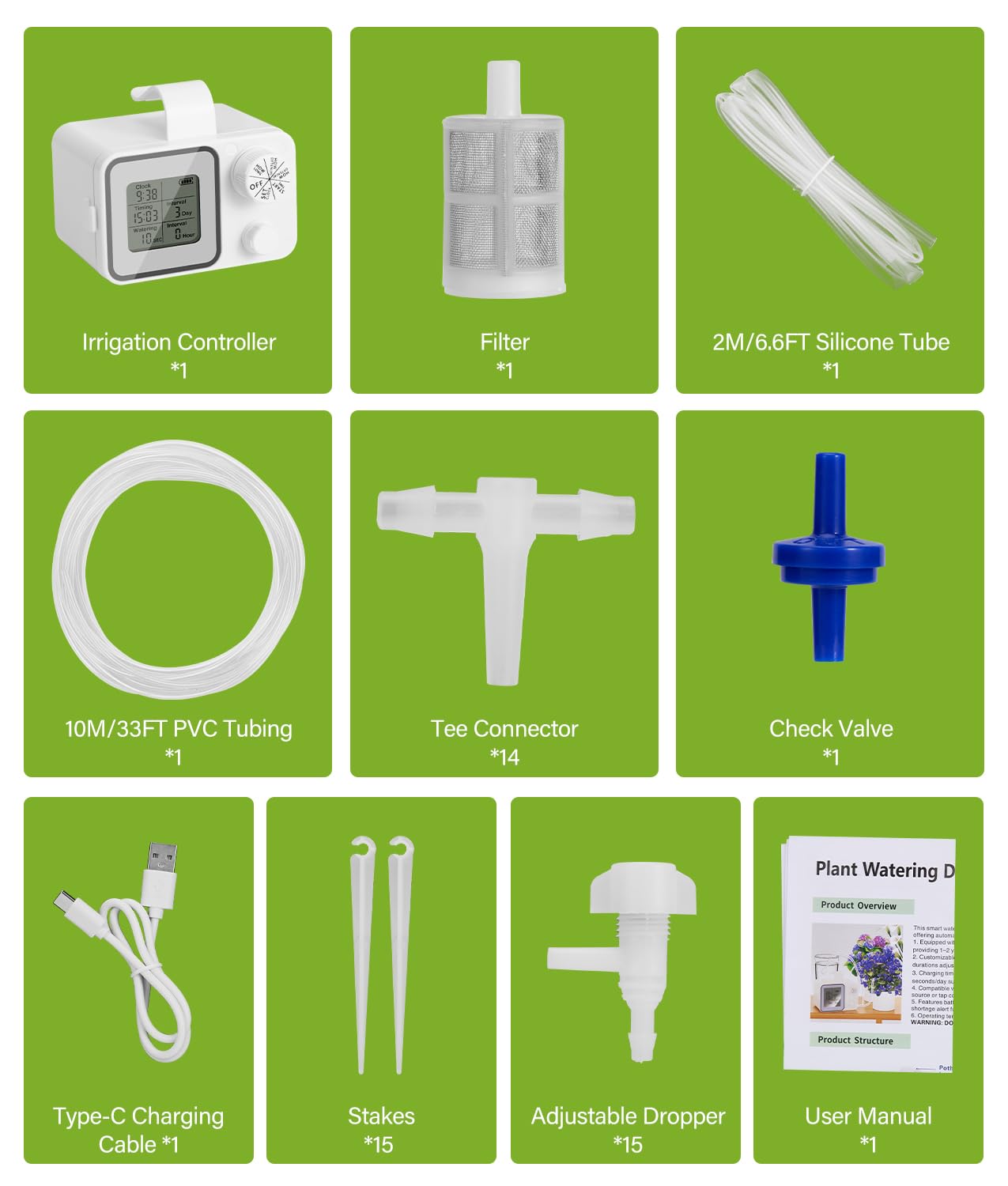 WADEO Sistema di Irrigazione Automatica per Vasi, [Programmazione Semplice] [Supporta fino a 15 Piante] Timer Ricaricabile, Kit di Irrigazione a Goccia per Balcone, Terrazze, Interni, Giardini