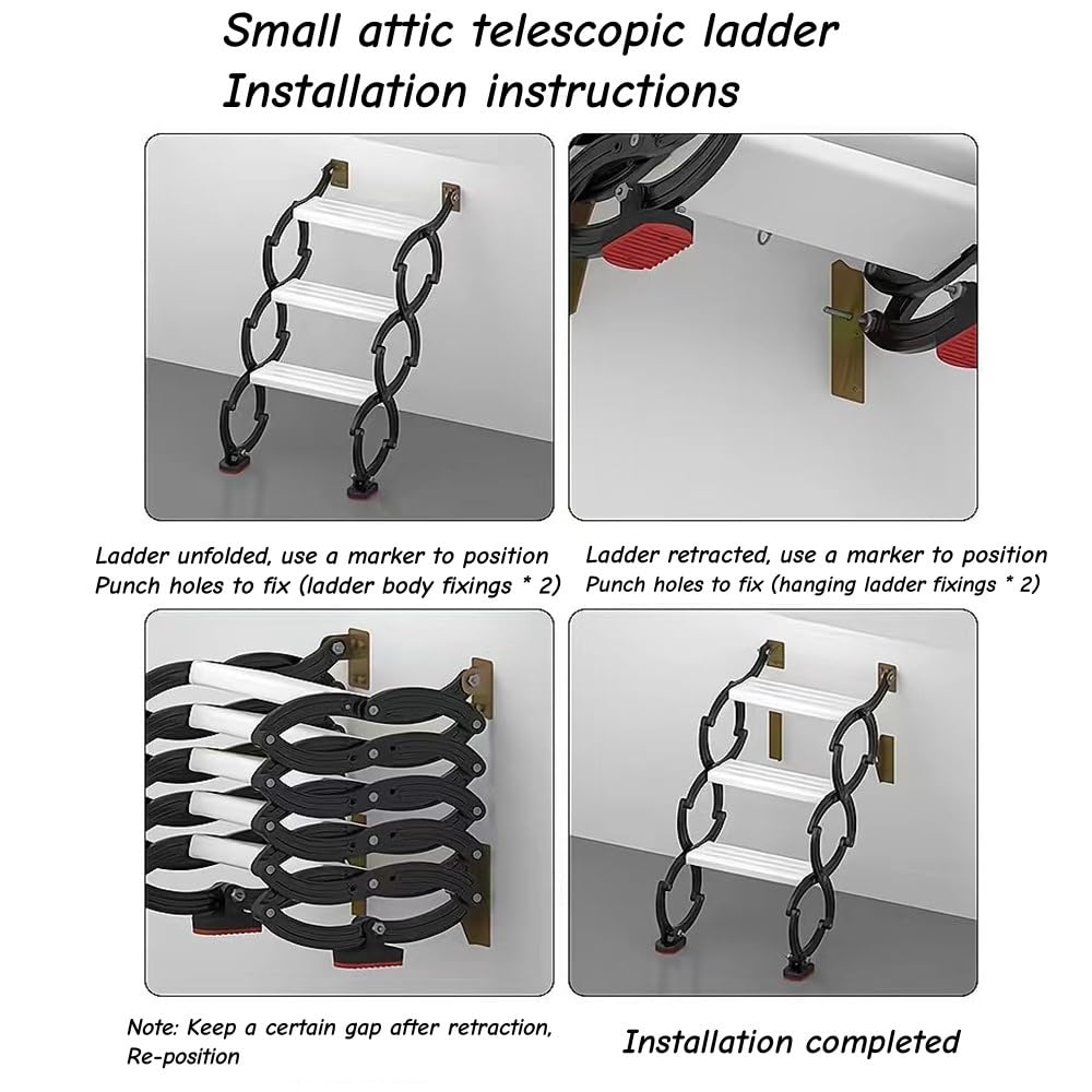 Einziehbare, Faltbare Dachbodenleiter, Teleskop-Dachbodenleiter mit Pull-Down-System, Dachboden für drinnen und draußen, an der Wand montierte Dachbodentreppe, Zugangsleiter(4 Steps 130CM)