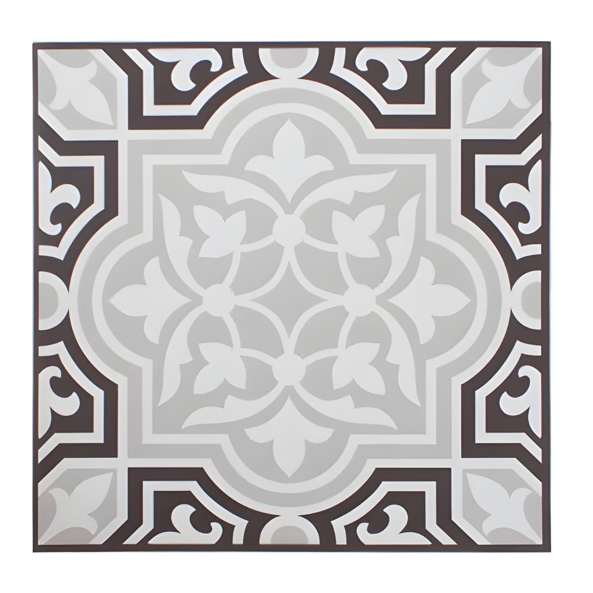 Pack of 8 Mediterranean Brown, Grey & White Vinyl Floor Tiles Peel & Stick 1ft x 1ft, Geometric Mosaic Crest Design, Easy-Fit Flooring for Kitchens, Bathrooms, Living Rooms & Hallways Self Adhesive