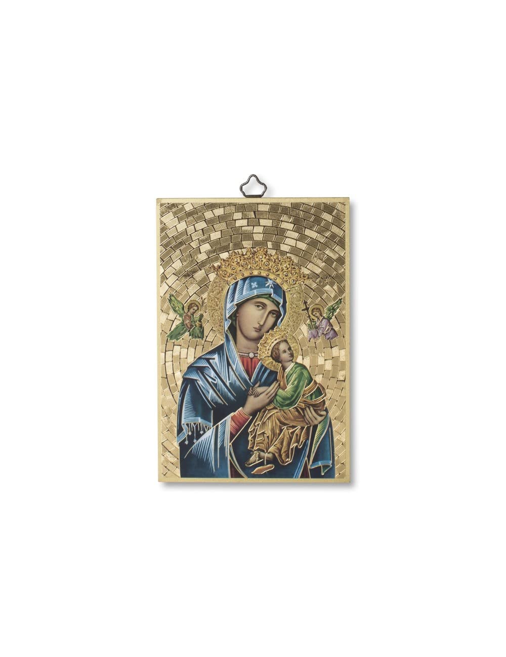 Fratelli Bonella | Quadro Sacro su legno MDF di pioppo 8mm della Madonna del Perpetuo Soccorso con Preghiera a lei dedicata sul retro 10 x 15 cm | Made in Italy