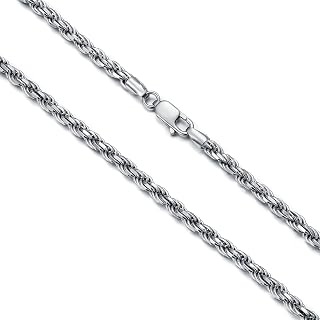 Authentic 925 Sterling Silver Rope Chain for Men & Women Diamond Cut White Gold Plated Sterling Silver Braided Twist Chain with Lobster-Claw Clasp, Sturdy, Shiny 1.5/2/3mm, 16-26 Inches