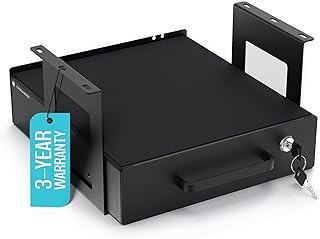 デスク下引き出しスライドアウト – ロック可能な金属製収納引き出し ケーブル管理付き オフィス&自宅用(シングル、ブラケット付き)