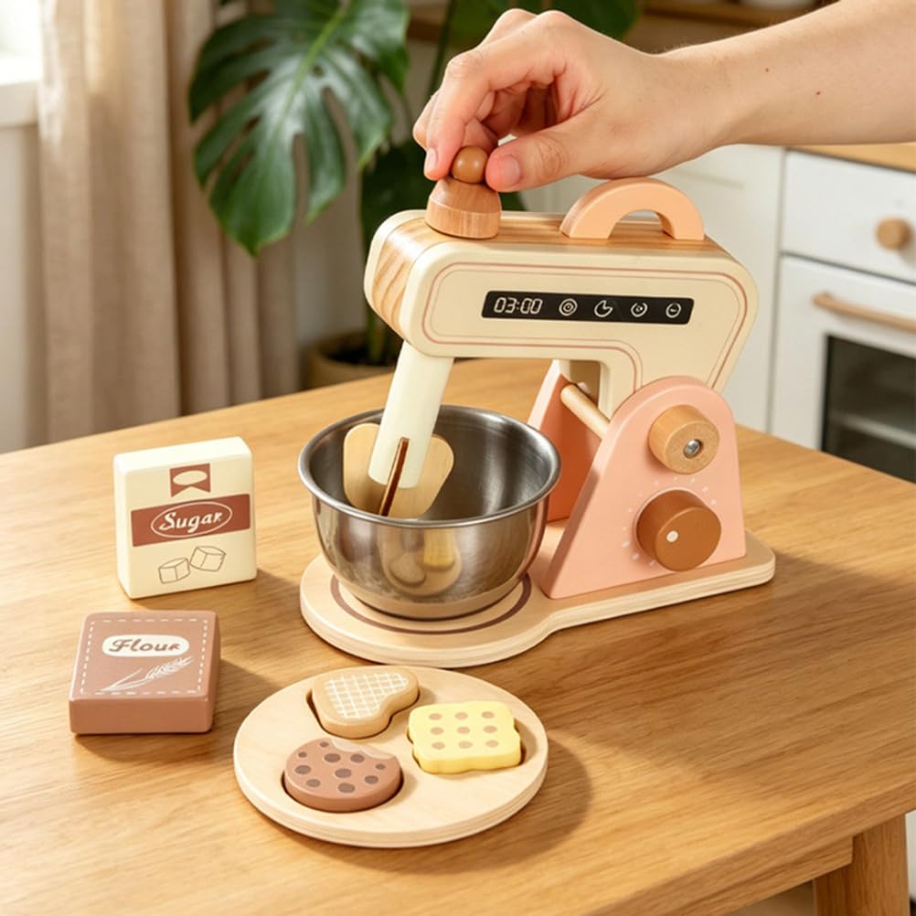 Set da Gioco per Cucinare con Mixer di Legno, Giocattolo di Ruolo per finzione in Cucina
