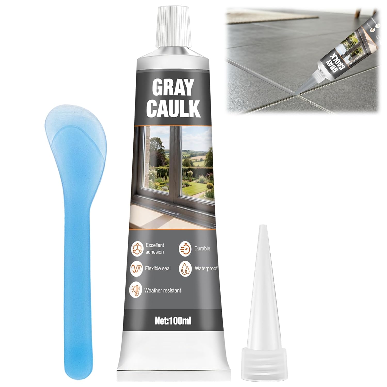 Gray Caulk, Gray Silicone Caulk Grey Caulk Grey Caulking Waterproof Strong Elastic Adhesive Durable Excellent Sealing Ability for Bathrooms Kitchen Sinks Doors and Windows, 100ml