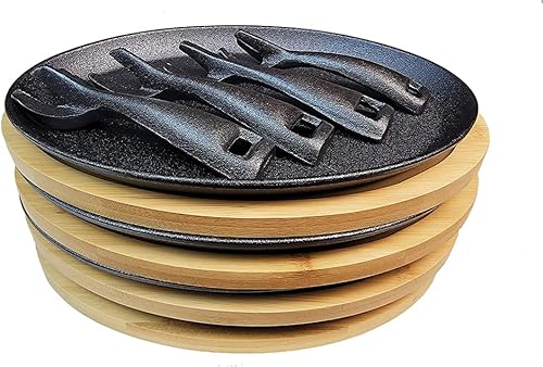 Vista 3 de HAWOK Sartén Fajita de Hierro Fundido con Bandeja de Bambú y Asa Set de 4 10"*7.1"Set of 4