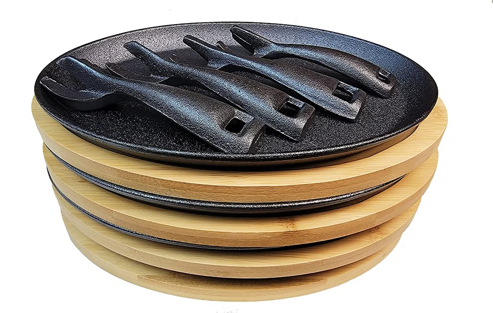 HAWOK Cast Iron Fajita Pan Set - 4 Pieces -3
