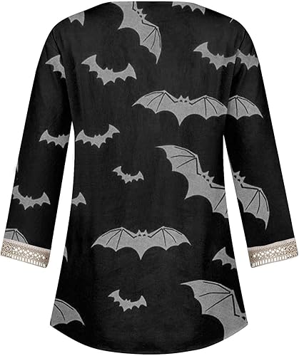 Miniatura 4 de Halloween Shirts for Women 34 Length Sleeve Womens Tops Pumpkin Shirt Trendy V Neck Casual Loose Fit Tunic T-Shirts