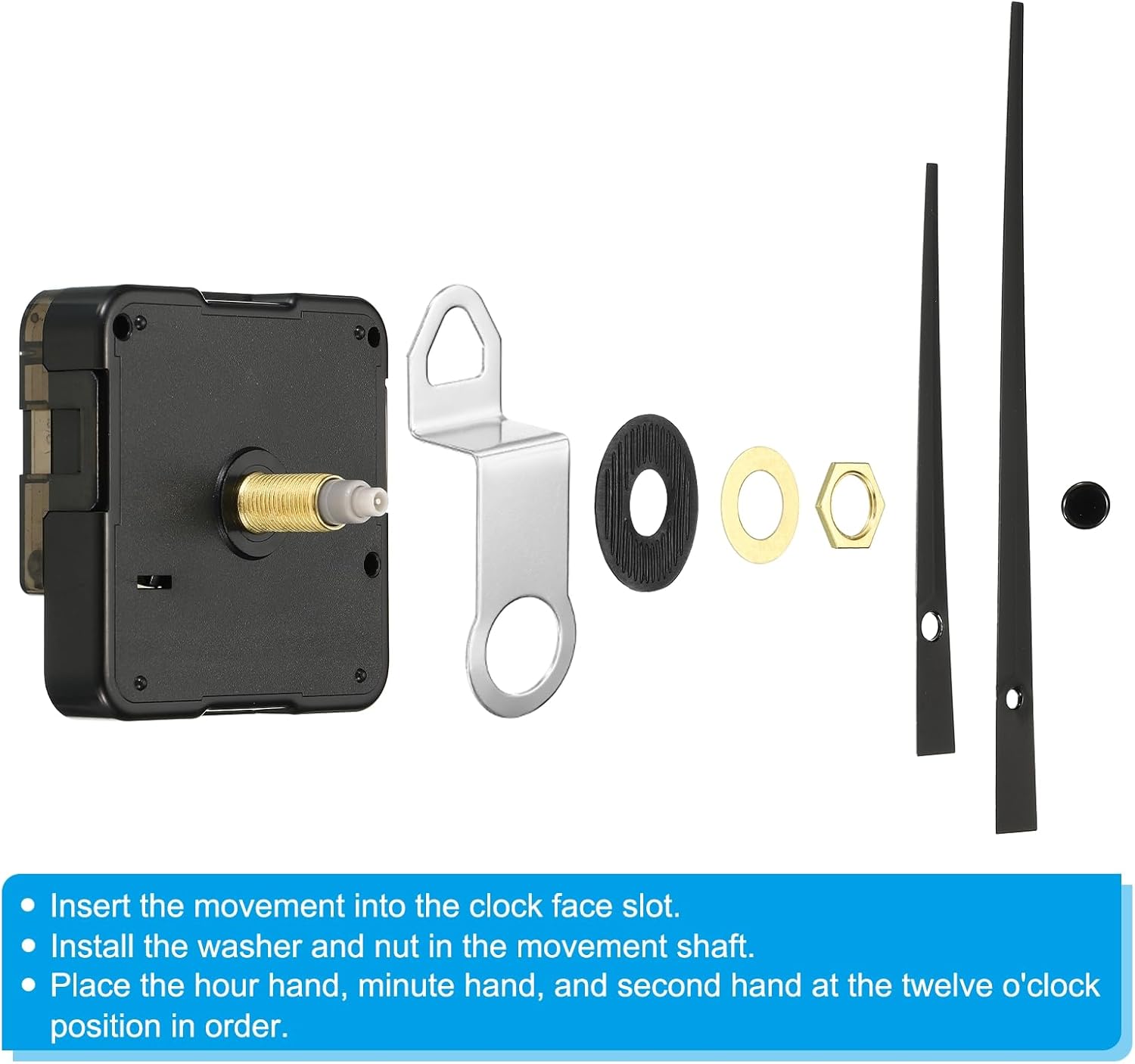 PATIKIL Clock Mechanism Replacement, 2 Pcs Clock Mechanism Battery Operated DIY Wall Clock Aluminium Hands and Motor Kit Mute Movement Repair, Black