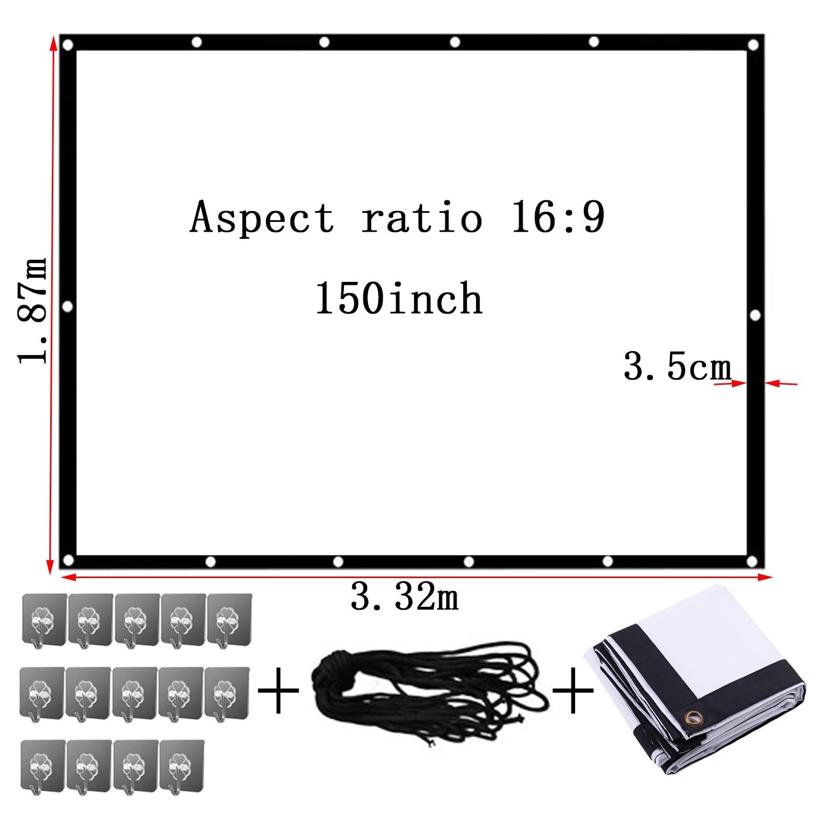 60-200 Pollici Schermo Di Proiezione 16:9/4:3, Schermo Di Proiezione Bianco, Tenda Per Proiettore Morbida Portatile Ispessita, HD Portatile Tenda Morbida Schermo Di Proiezione(16:9,150 inch screen)