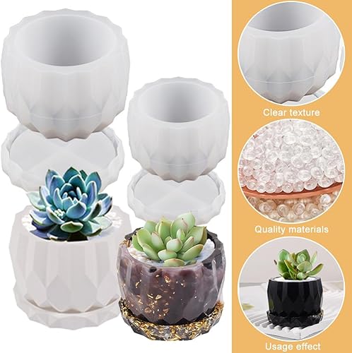 Miniatura 3 de Paquete de 2 moldes de silicona para macetas, silicona resistente fácil de desmoldar con soporte inferior (estable + drenaje) para macetas de