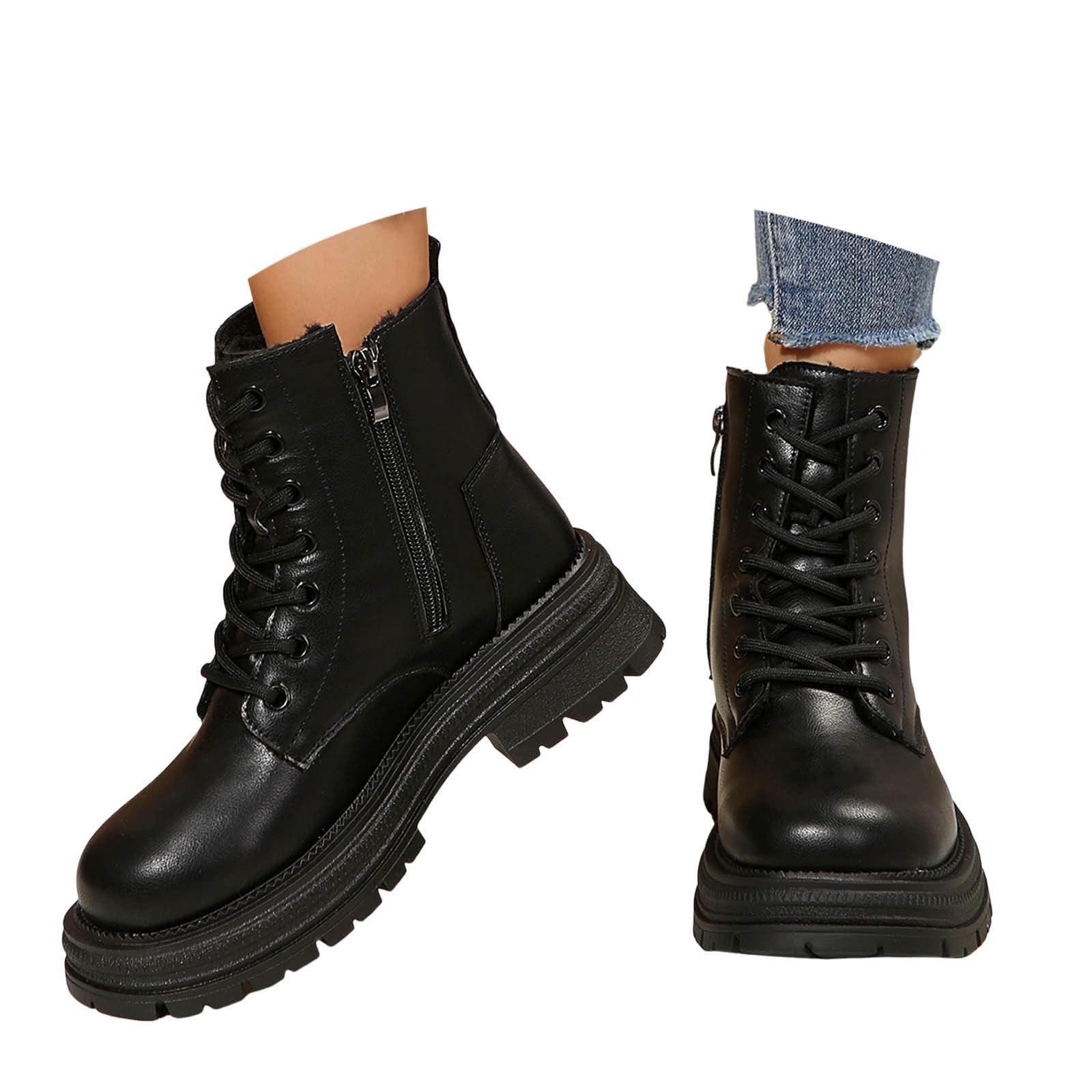 Botas de combate para mujer con cordones, botas de combate, botas de senderismo, con cremallera, tacón de bloque, tácticas, militares, de invierno, plataforma, zapatos de seguridad