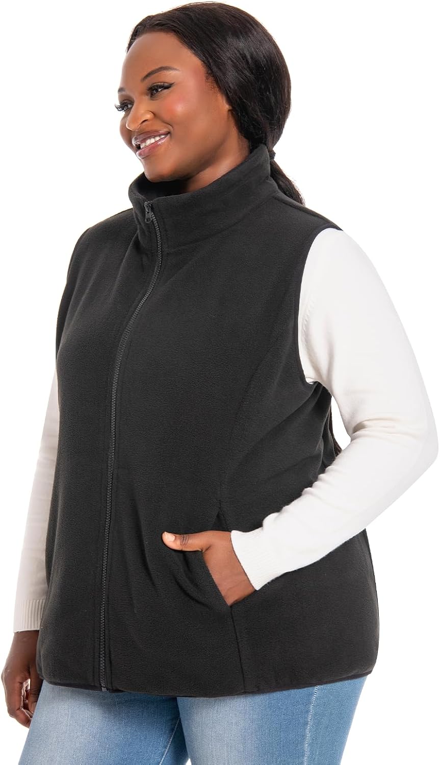 Plus Size Women's Fleece Vest, 1X-5X Outerwear Lightweight Sleeveless Zip Jackets(Exclusively for Plus Size) - Image 2