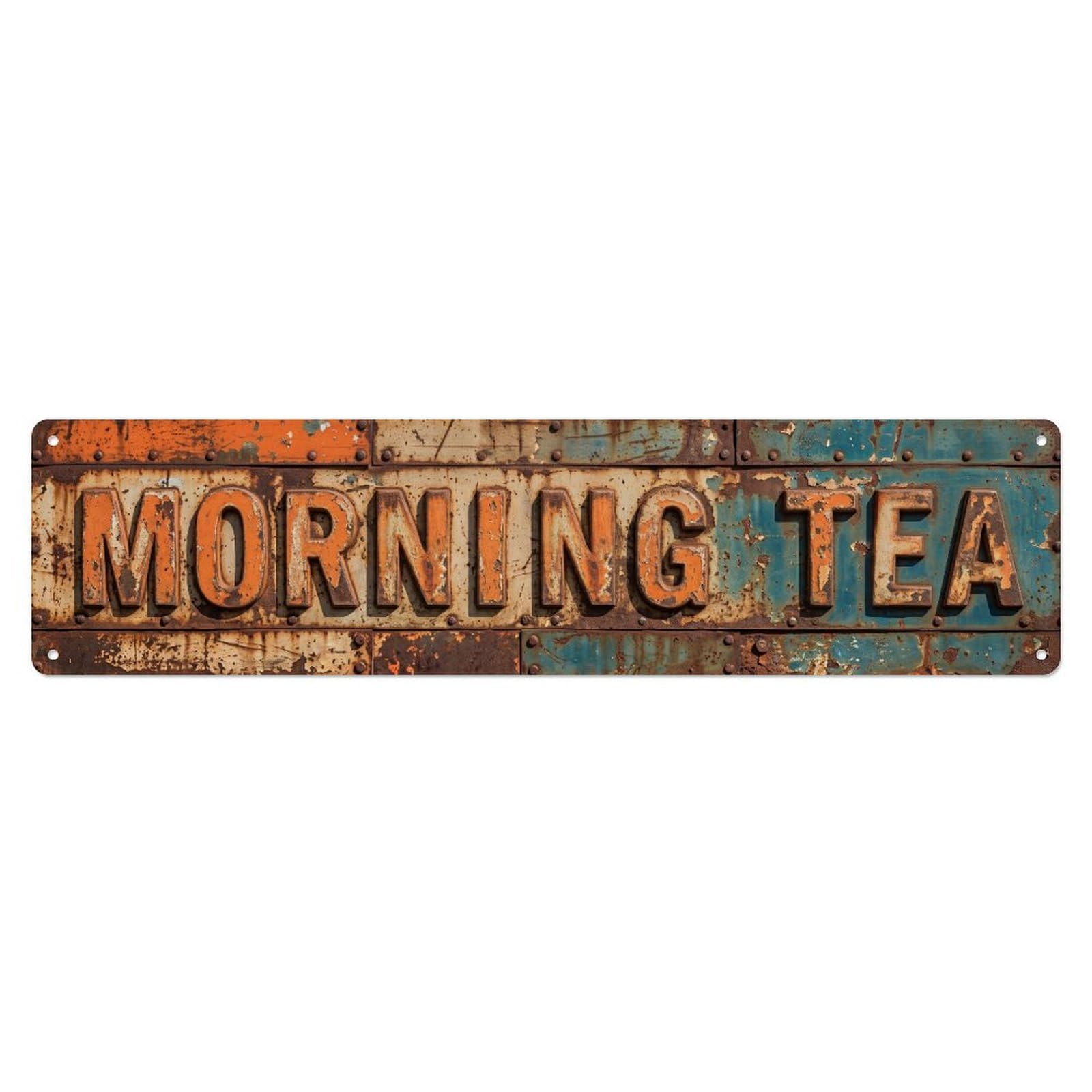 Morning Tea Rustic Metal Tin Skinny Sign Plaque Wall Decor for Cafe, Club Bar, Office, Home Garden Metal Poster 4x16Inch