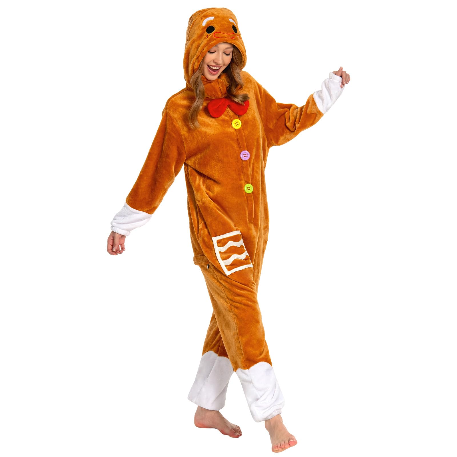 OLAOLA Pijama Entero Adulto Reno Pan de Jengibre Navideño, Felpa Suave Unisex para Carnaval, Navidad, Halloween