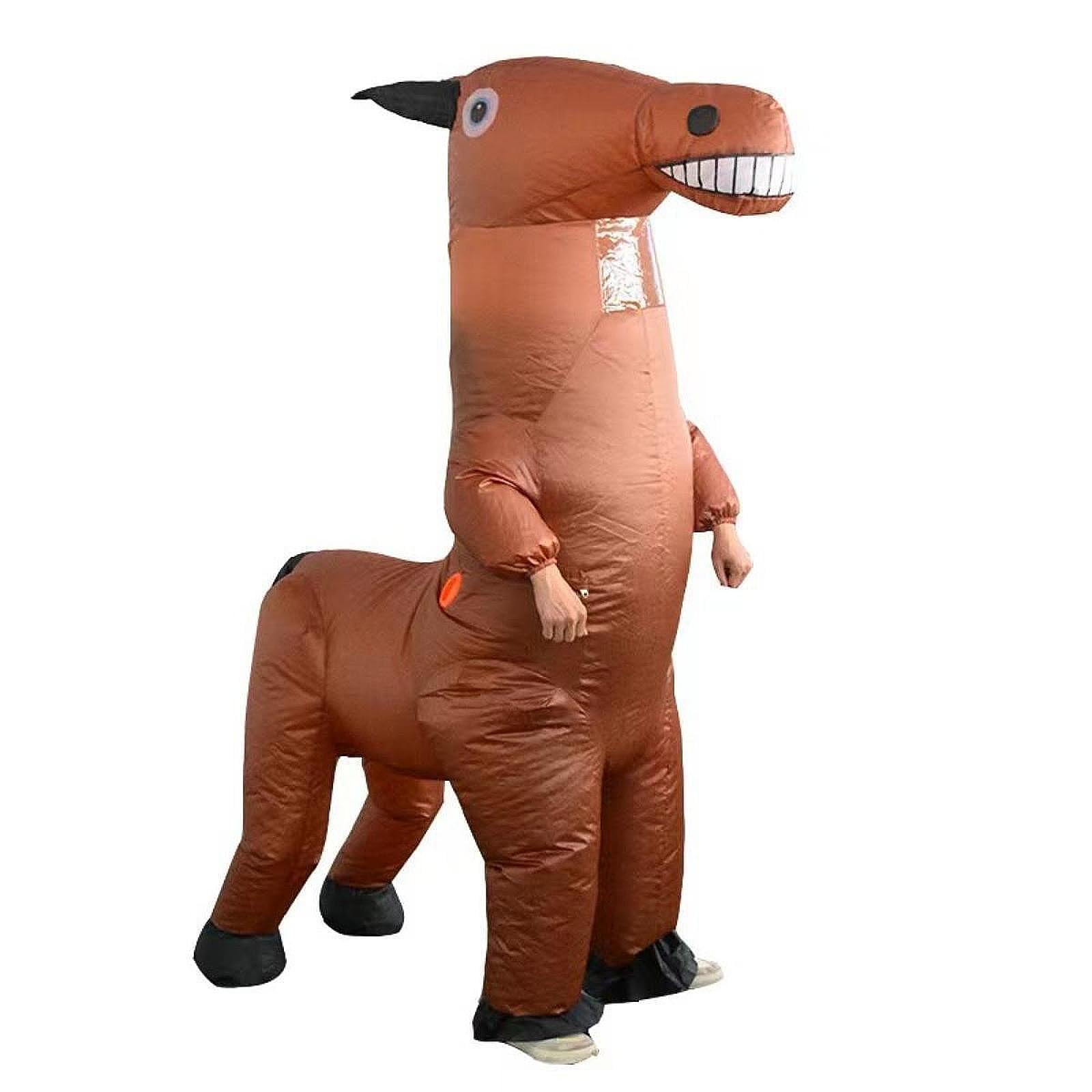 Costume Gonflable Cheval Déguisement Halloween Combinaison Animal de Ferme Accessoire Amusant en Polyester Portable Adapté pour Cosplay Carnaval Fête
