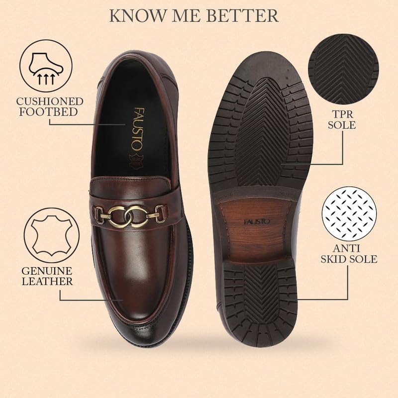 Image of FAUSTO Men Leather Pull-On Loafers