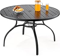 VEVOR 47 Inch Round Outdoor Patio Dining Table, Rust-Resistant Metal Steel Slat, 1.5in Umbrella Hole, All-Weather Black Bistro Table for Garden Porch