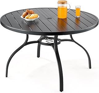 VEVOR Outdoor Patio Dining Table, 47 inch Round Metal Steel Slat Backyar...