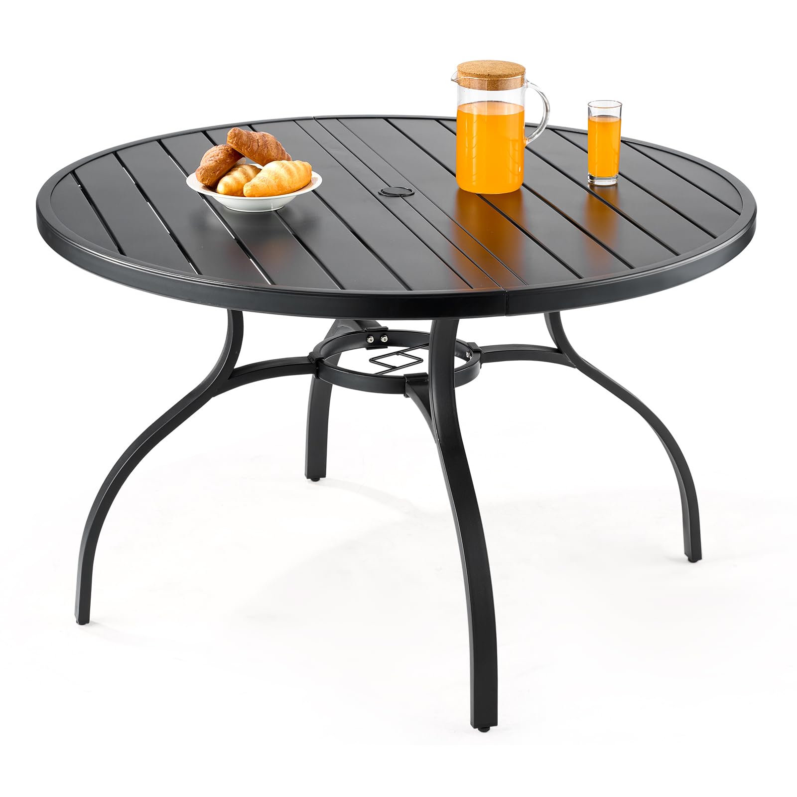 VEVOR Terrassentisch Gartentisch Balkontisch (1200 x 725 mm) aus Kohlenstoffstahl runder Esstisch für Outdoor Hof Terrasse Garten Veranda, wasserfest, mit 38 mm Schirmloch, 68 kg Tragkraft Schwarz