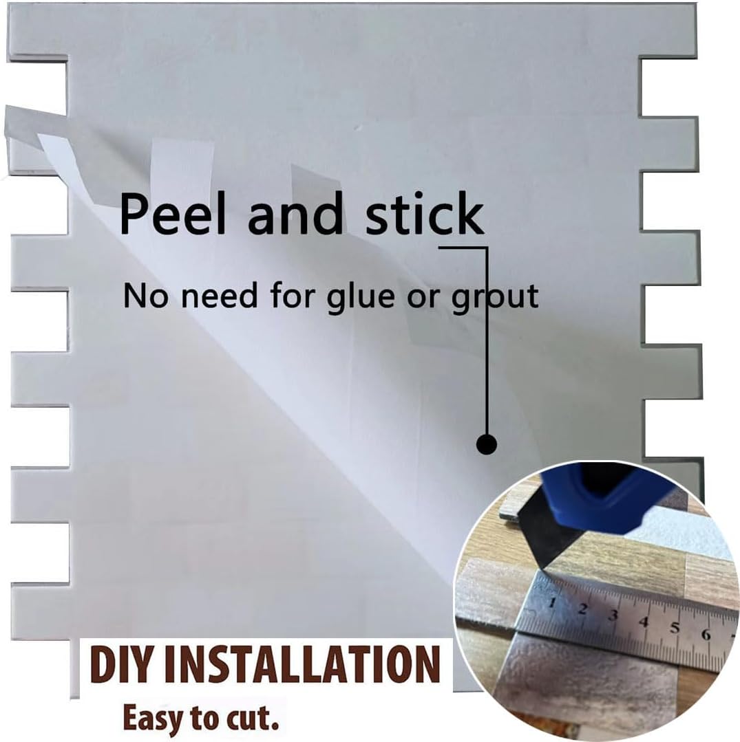 10-Sheet Peel & Stick Waterproof Backsplash, Mosaic Wall Stickers, Non-Slip Heat-Resistant DIY Stickers, Easy to Cut, Used for Shower/Bathroom/Kitchen Cabinets (Wooden Grey)