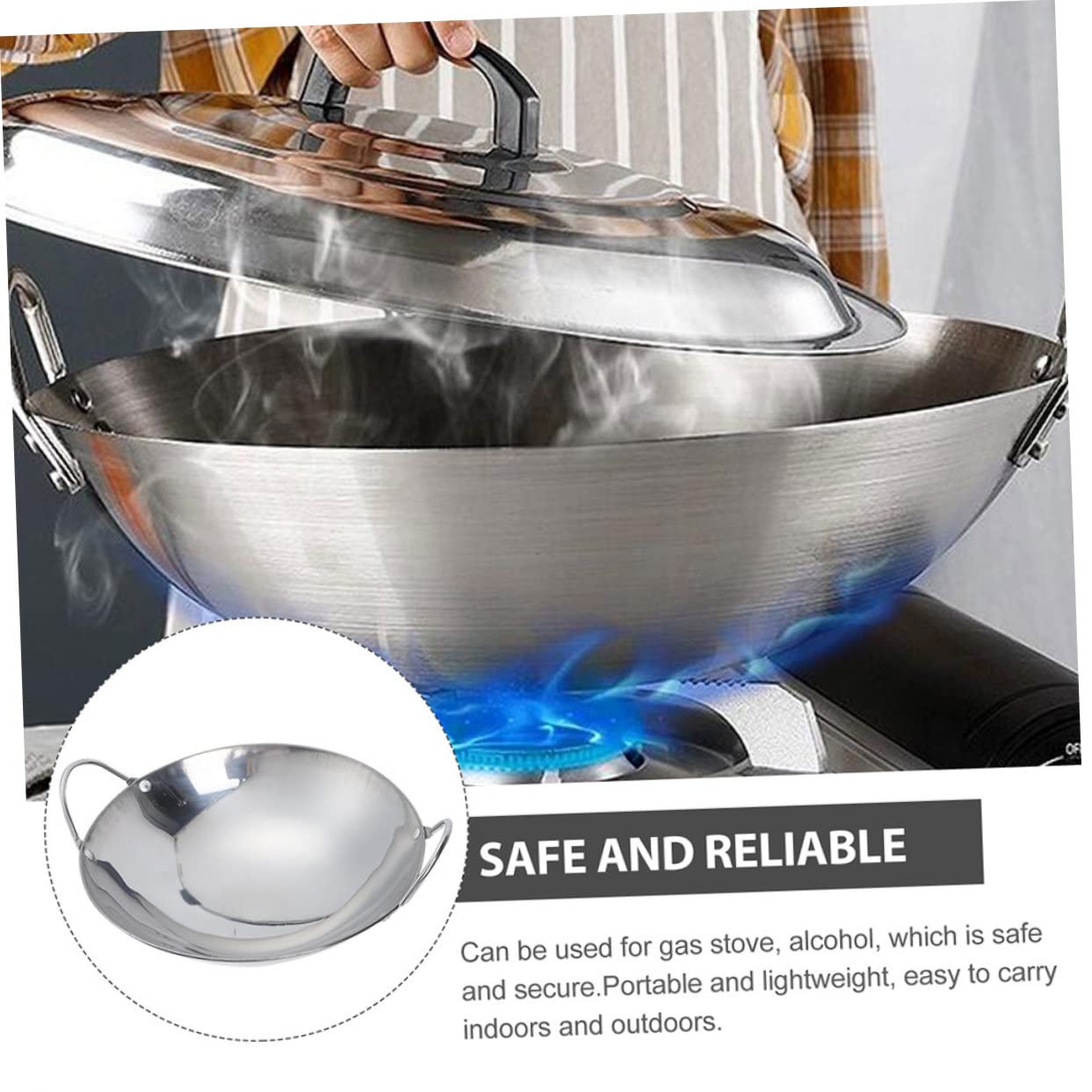 Amazon | OUNONA ステンレス製中華鍋 ダブルハンドル 深型ラーメン鍋