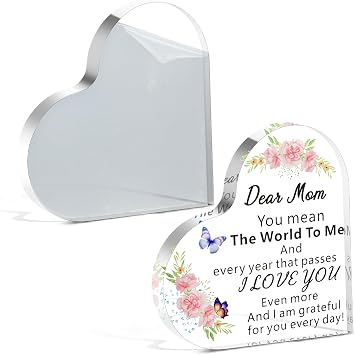 Suzile 2 Pack Blank Acrylic Signs DIY Clear Acrylic Sheets for Mom Sister Friend Coworker Heart Shaped Desk Decor for Mothers Day Reception Table Decoration Party Centerpiece Favors