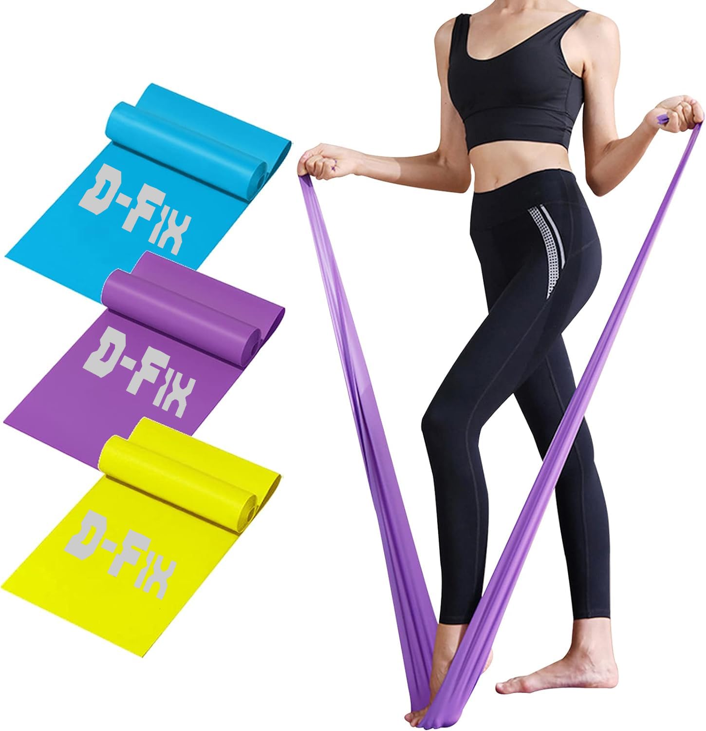 D-fix® Pack of-3, Yoga Resistance Band Meters Therapy Band - Exercise Band for Gym, Workout, Yoga, Physical Therapy, Home Exercise Training for Women & Men (As Per Image) (Blue, Purple, Yellow)-image-22