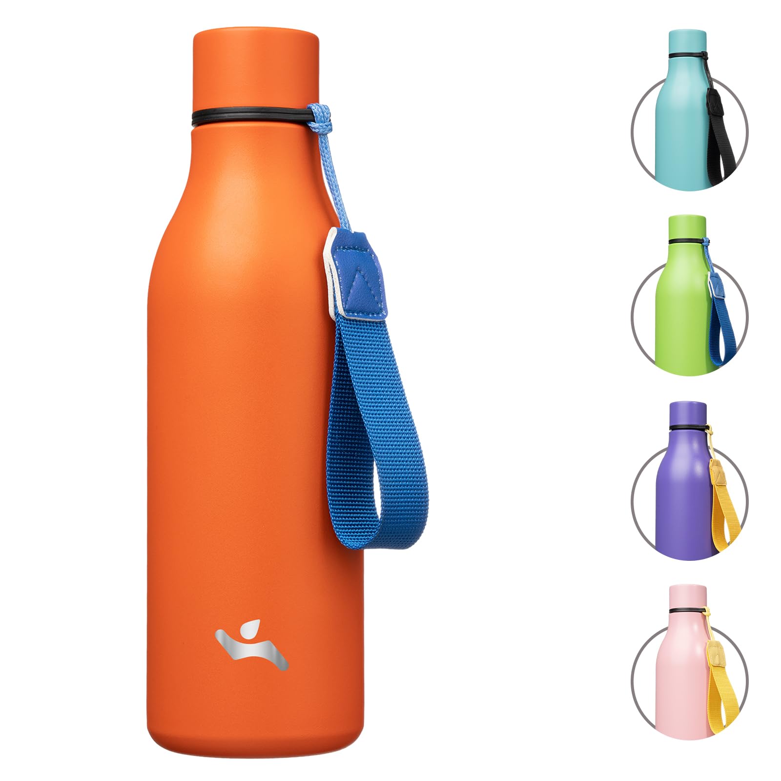 Konokyo 18 oz Insulated Stainless Steel Metal Water Bottle with Strap | BPA-free, leak-proof, dishwasher-safe reusable bottle with strap for gym, school, hiking, outdoor travel &amp; hydration