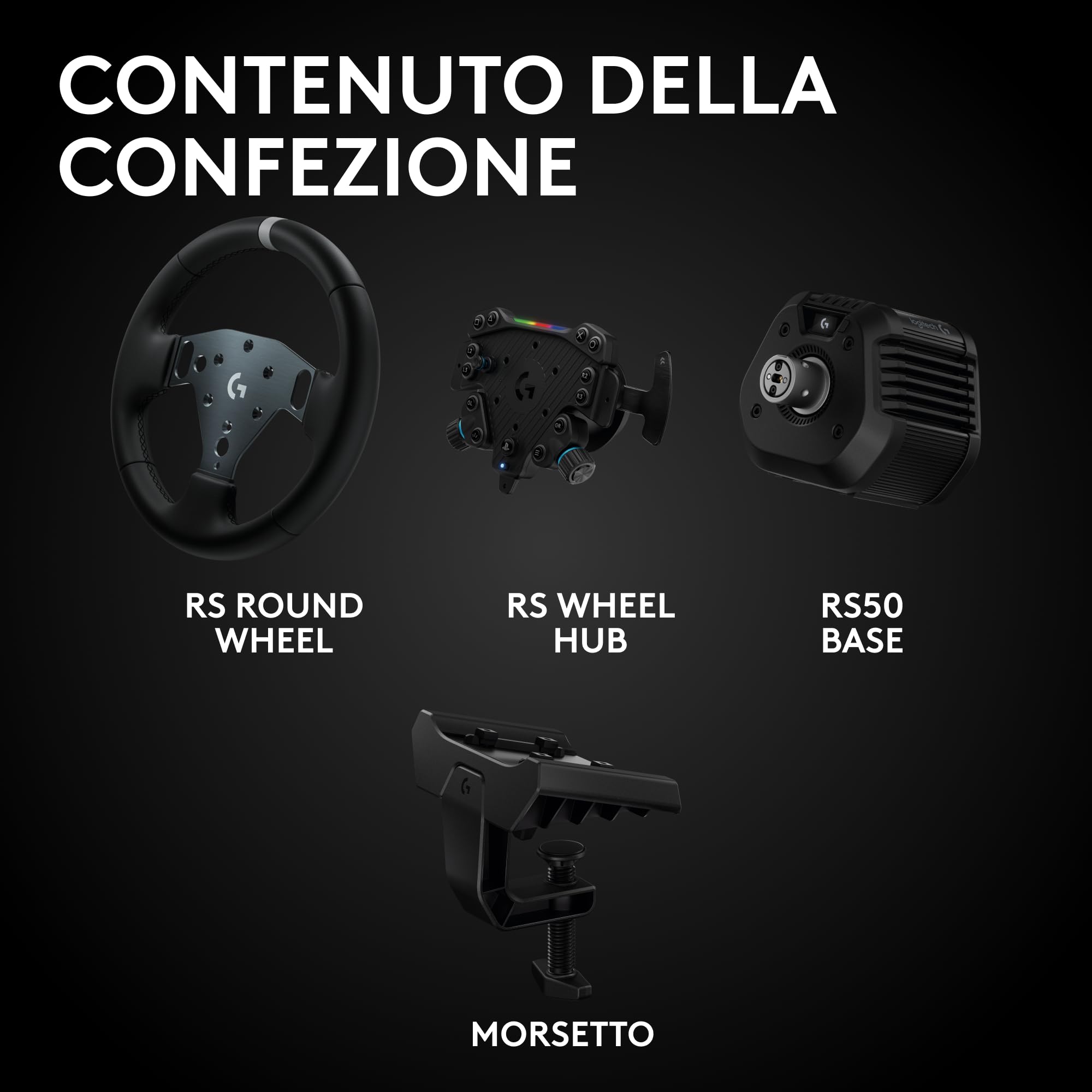 Logitech G RS50 System, set da corsa di simulazione a 3 pezzi | Base volante RS50, trasmissione diretta 8 Nm, RS Wheel Hub, 13 pulsanti, RS Round Wheel 28 cm - PS5/PS4/PC - Nero
