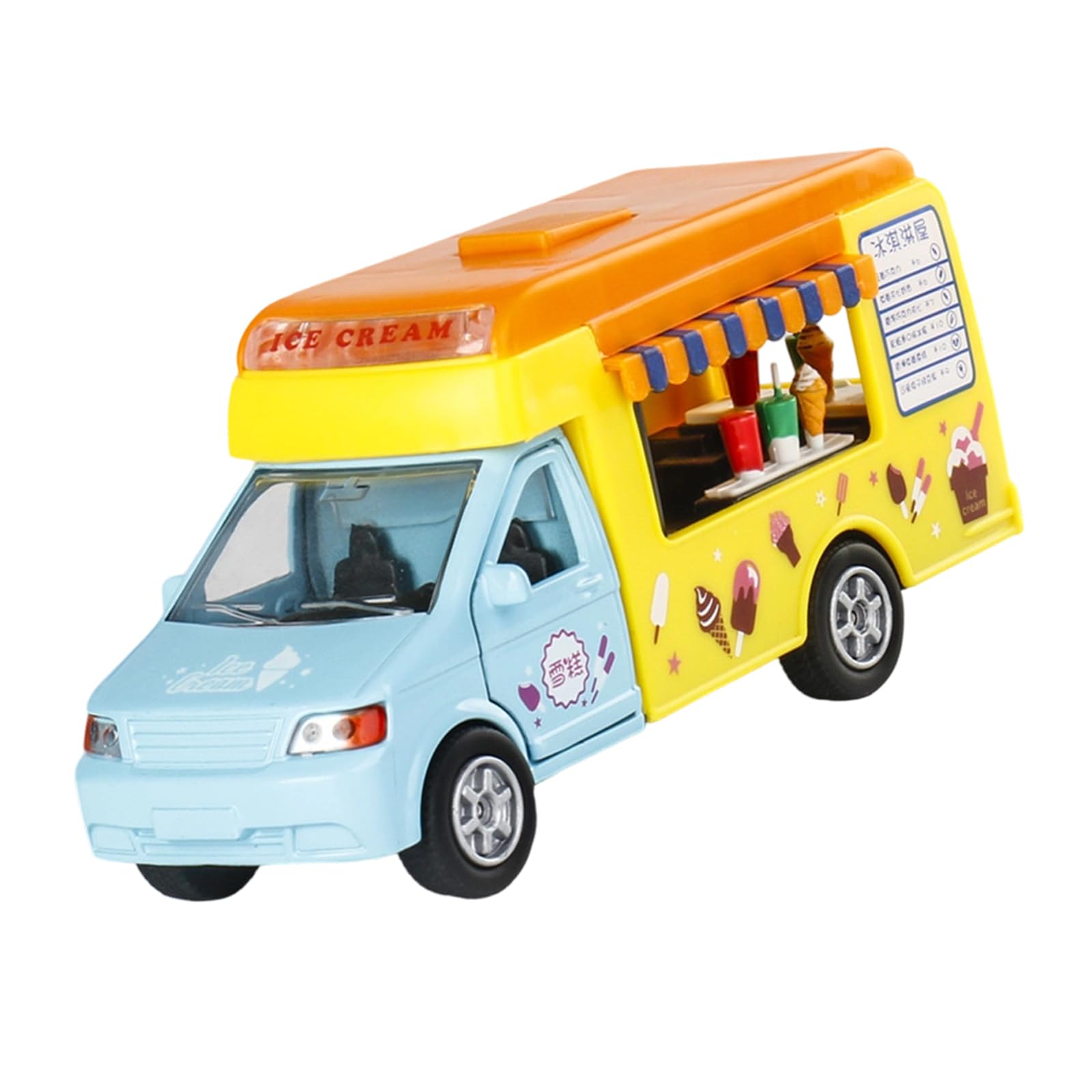 WUTIOUU Pull-Back Ice Cream Truck Toy with Lights Sounds, Safe Play Vehicle for Kids Room Decor & Birthday Gifts Educational RolePlay Vehicle Toy