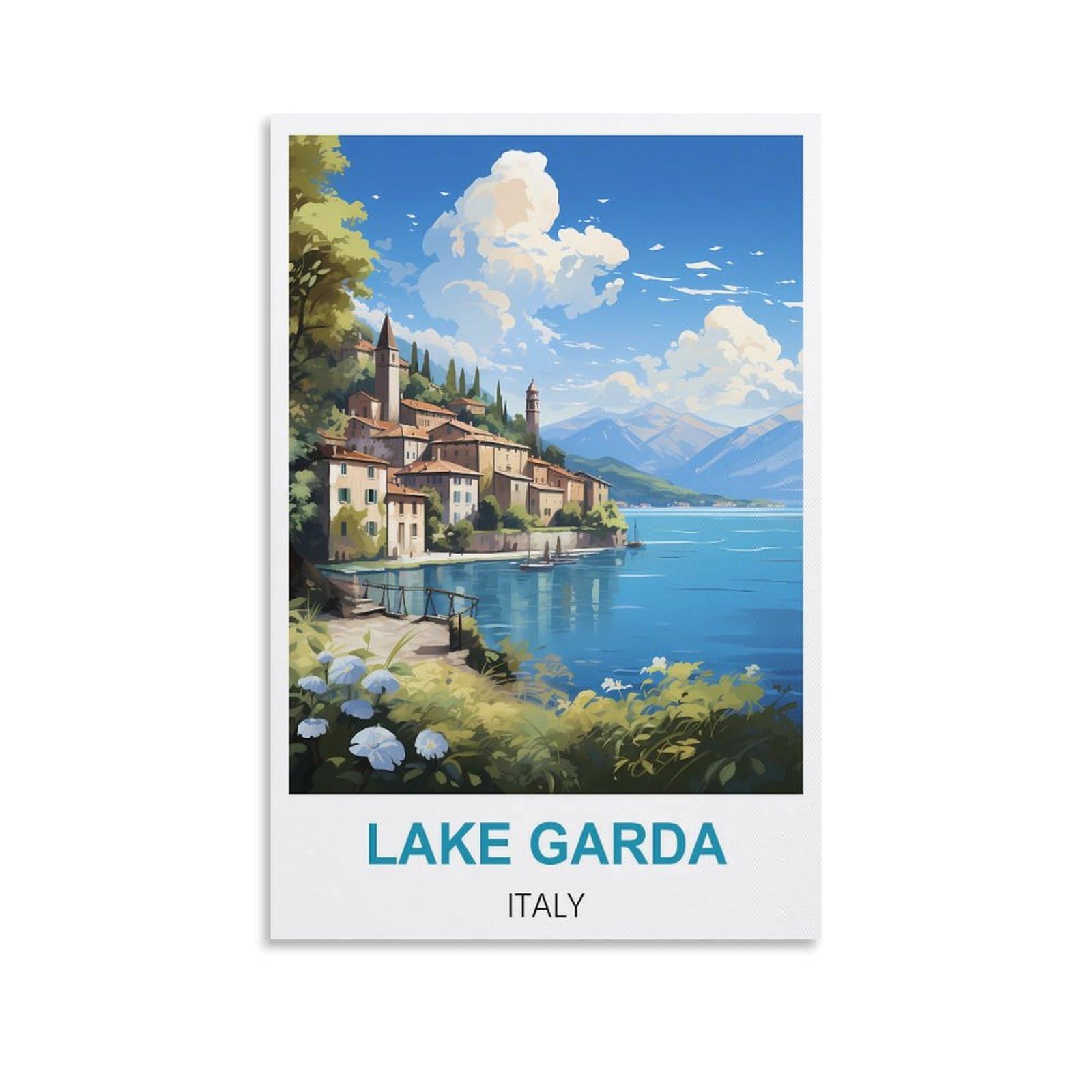 Vintage Tin Signs Lake Garda Italys,Vintage Metal Tin Sign Inspirational Retro Art Poster for Home Office, Cafe Bar Wall Decor 15x30cm