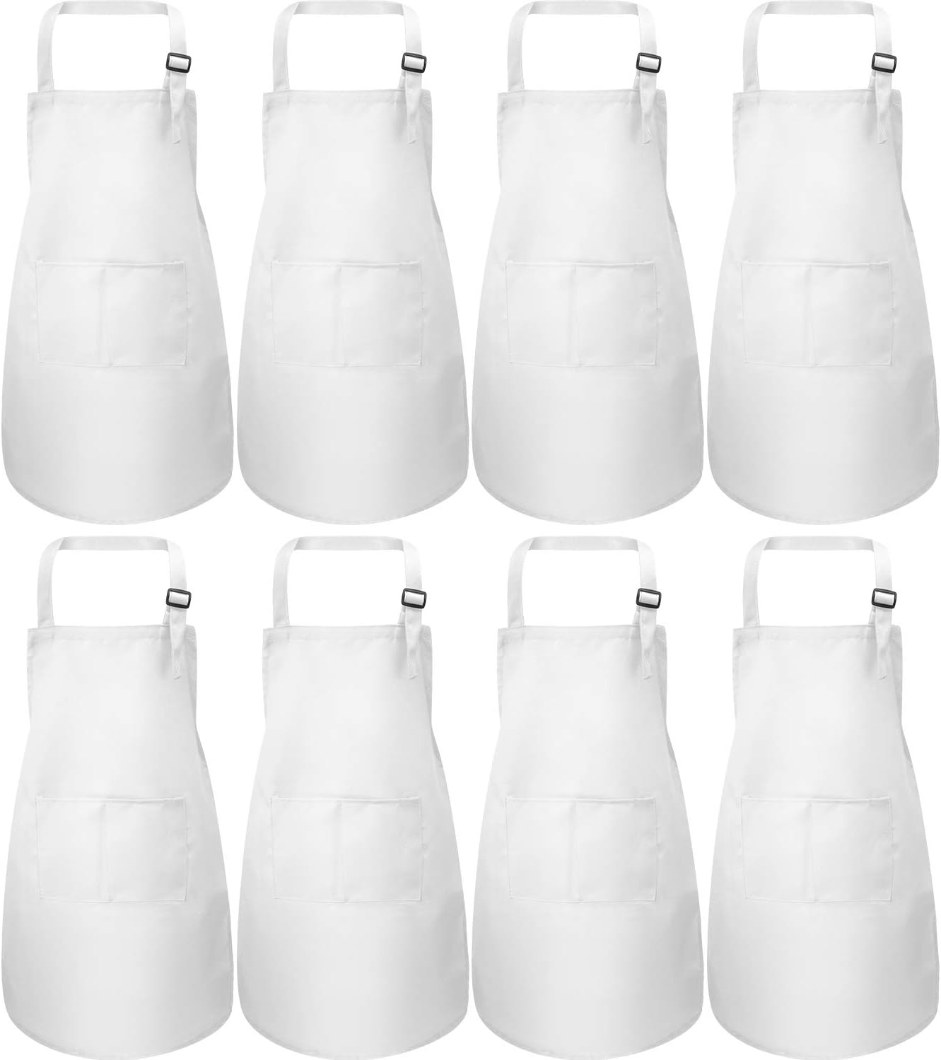 8 Pieces Kid Apron Adjustable Children Chef Apron with Pocket for Cooking Baking (White, M for 7-13 Age)