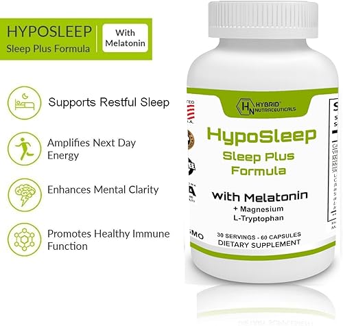 Miniatura 3 de Hybrid Nutraceuticals HypoSleep con 10 mg de melatonina, fórmula Sleep Plus de 905 mg para adultos, apoya el sueño saludable y la relajación,