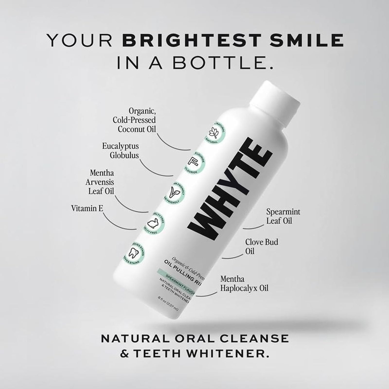 Whyte Spearmint Ölspülung mit kaltgepresstem Bio-Kokosöl – für gesundes Zahnfleisch und frischen Atem – 237 ml (3pcs)