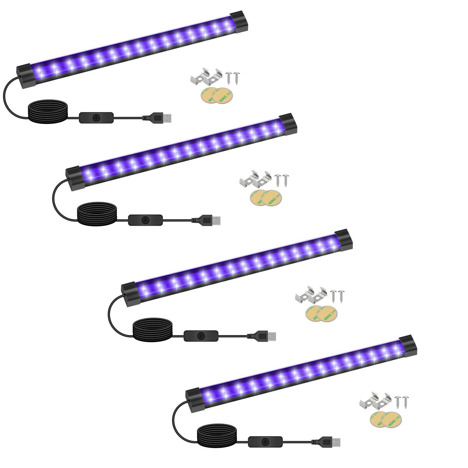 4 Pièces 5V USB Barres De Lumière Noire Portable, 10w UV LED Tube Lampe Violette Black Light pour Halloween Noël Soirée Body Painting Affiche Poster Fluorescente
