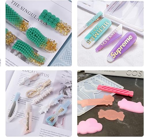 Miniatura 3 de iSuperb 10 moldes de resina de silicona para pinzas para el cabello, juego de moldes de pasadores de joyería, horquillas de pelo para bricolaje,