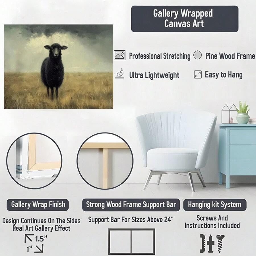 Mouton noir affiche sur toile rétro pour salon rustique chic - 3