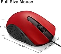 Vista 6 de Ratón de computadora USB con cable con diseño ergonómico, ratones de computadora USB para computadoras portátiles y PC, oficina y hogar (negro, rojo)