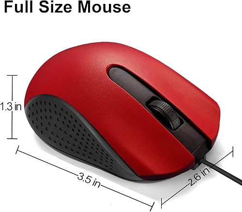 Miniatura 6 de Ratón USB con cable para computadora, diseño ergonómico, mouse USB para computadoras portátiles y PC, uso en la oficina y el hogar (negro, rojo)