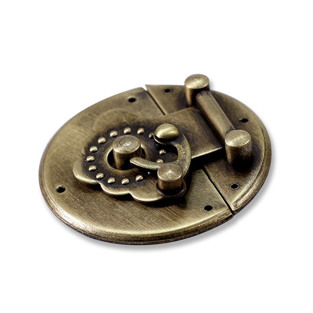 Tiazza 1.97"/50mm Antique Vintage Small Brass Round Cabinet Box Latch Buckle Catch Clasp Case Lock Hinges Furniture Hardware Hasp