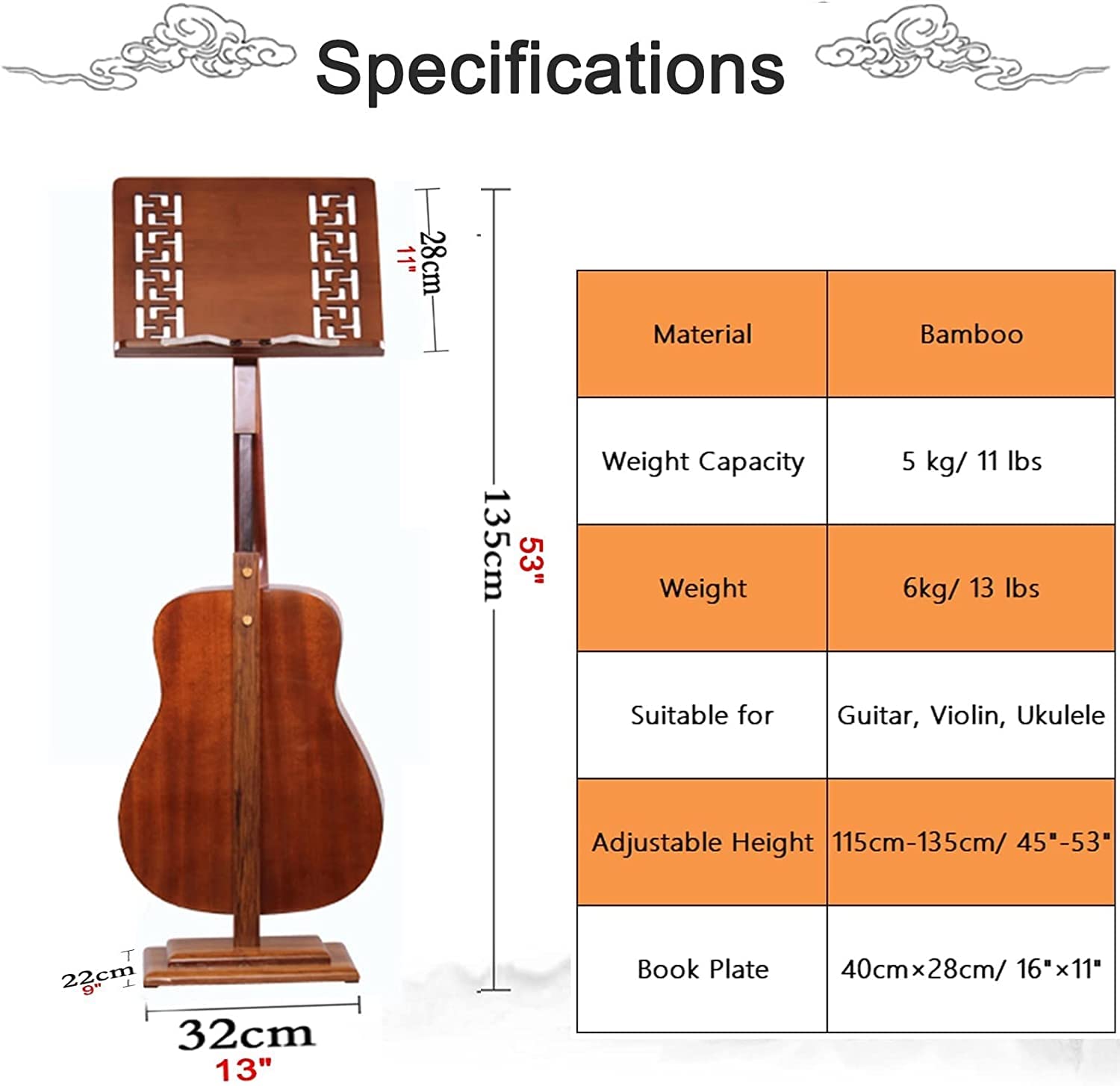 Pupitre de Musique Pupitres de Musique rétro Support de Musique en Bois 45 "-53" Hauteur réglable partitions de Sol pour la Performance des Instruments de Musique Unique